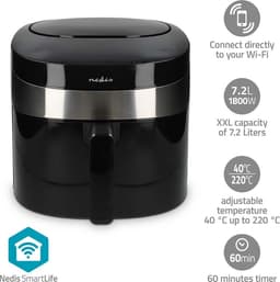 Nedis SmartLife Airfryer XXL - Wi-Fi - 7,2 l - 8 Programma's - Digitale Heteluchtfriteuse - Met App - Zwart — thumbnail 1