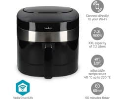 Nedis SmartLife Airfryer XXL - Wi-Fi - 7,2 l - 8 Programma's - Digitale Heteluchtfriteuse - Met App - Zwart