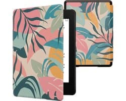 kwmobile e-reader hoesje geschikt voor Amazon Kindle Paperwhite 11. Generation 2021 hoes - E reader flip case met magnetische sluiting - Ereader cover - Tropische jungle design in poederroze / geel / groen