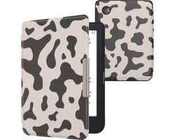 kwmobile e-reader hoesje geschikt voor Kobo Clara 2E hoes - E reader flip case met magnetische sluiting - Ereader cover - Koeien Patroon design in zwart / wit