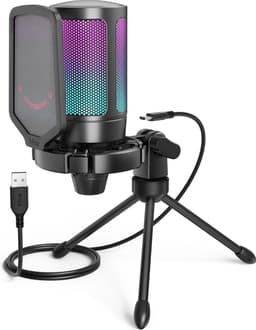 FIFINE - A6V - USB RGB Streaming Microfoon met Standaard - Gaming - Podcast - Geschikt voor - PS5 / PS4 / PC / Windows - Touch Mute Knop - Filter — thumbnail 1