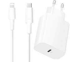 20W Oplader Set - Geschikt voor Apple iPhone - Snellader USB C - Lader Stekker met USB C Kabel - 1 Meter