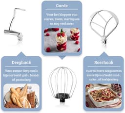 Roterende Deegmachine – Multifunctionele Deegmixer – Kneedmachine – Inclusief Spatdeksel & Navulopening – 1100W – RVS – Blauw — thumbnail 4