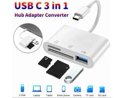 3 In 1 SD TF Kaartlezer - OTG Adapter - Gegevensoverdracht - USB-C - Smartphone - Android - Tablet - Laptop - USB 3.1 - Plug and Play - Foto's overzetten - Video's overzetten - Universele Compatibiliteit - Micro SD - SDHC - SDXC - USB 2.0