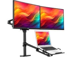 LEVANTU@ dubbele monitor arm met laptop standaard - Monitorarm voor 3 schermen - Monitorbeugel - Ergonomisch ontwerp - Laptopstandaard
