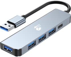 Grey Fox 5 in 1 USB Hub Type A - USB Splitter 2.0/3.0 - USB C Type - Geschikt voor Mobiel, Laptop, Macbook en Windows