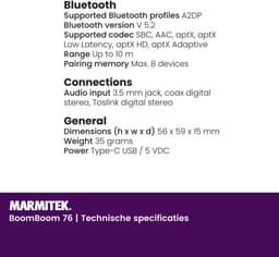 Marmitek BoomBoom 76 Bluetooth Receiver / Bluetooth ontvanger - aptX - NFC - Voor auto of geluidsinstallatie — thumbnail 5