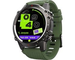 WizBay Premium Select® 1.45inch Sport Smartwatch Dames Heren TFT - Bellen - Magnetic Laden - Slaap Hart Monitor - O2 Bloeddrukmeter - Sport Modi - Message - Alu Mat Zilver Case - Smartwatches - Leger Groen TPU Band - Extra Zwarte TPU Band
