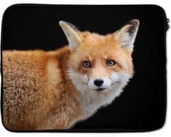 Laptophoes - Laptop - Dieren - Vos - Zwart - Oranje - Close-up - Laptop sleeve - 17 Inch