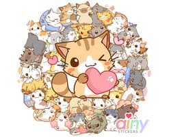 Ainy Kawaii Katten Stickers 45 stuks voor bullet journal, fotoalbum, wenskaarten, laptop, telefoon - ook geschikt als katten geschenksticker, skateboard stickers, graffiti stickers, knutselen stickervellen voor kinderen en volwassenen