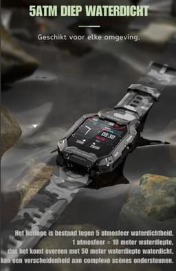 Tijdspeeltgeenrol - Army smartwatch Groen/Cameo - Stappenteller - Hartslagmeter - Bloeddrukmeter - Bluetooth - Waterdicht - Gezond - Fitness - — thumbnail 2