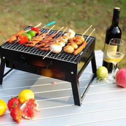 Barbecue Houtskool - Opvouwbare BBQ - Compact - Inklapbare Grill Met Rooster - Camping - Tafel - Strand - Zomer - Picknick - Rechthoekig - Roestvrij Staal - Zwart - 35x27x20 cm — thumbnail 1