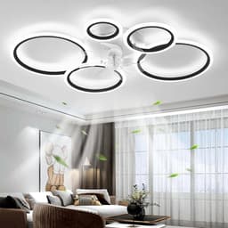 5 Ring Ventilator | Moderne Ringen LED Ventilator | Smart Lamp | 70 cm | Zwart | Bedienbaar Met Afstandsbediening & APP | Kroonluchter | Moderne Ventilator Licht — thumbnail 1
