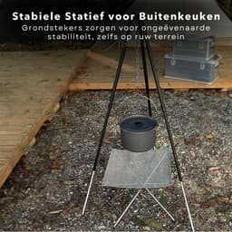 Driepoot Standaard - Stabiel Buiten Koken - 150cm - In Hoogte Verstelbaar - Camping - BBQ Statief - Tripod - Extra Sterk - Grondstekers - Metaal - Kookstatief — thumbnail 2
