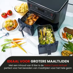 Dolce Cuoco Dubbele Airfryer XXL - Airfryers met Twee Lades - Heteluchtfriteuse Incl Olie Sprayer & 120 Vellen Bakpapier — thumbnail 5