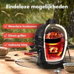 KitchenBrothers Kamado BBQ - 13 Inch Houtskool Barbecue - 27⌀ cm - PFAS-vrij - Deluxe Set - Egg BBQ met Accessoires inclusief Hoes - Zwart — thumbnail 5