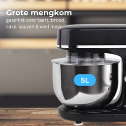 BluMill Keukenmachine - RVS - 6 Snelheden - Keukenmachine met kom - 5 Liter - met Accessoires - 1200W - Zwart Chrome — thumbnail 5