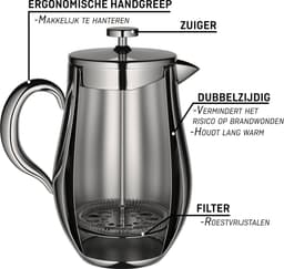 VeoHome RVS Franse Pers - 1 Liter - Duurzaam, Dubbelwandig & Eco-vriendelijk voor Perfecte Koffie — thumbnail 2