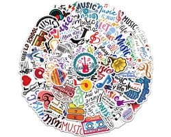 Love music Stickers 50 Stuks - muziekfestival - music Festival - Luxe Stickers - Skateboard Stikers - Laptop Stickers - Stickers Kinderen - Stickers Volwassenen - Stickervellen - Plakstickers - Stickers Koffers - Bullet Journal