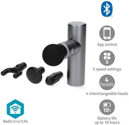 Nedis SmartLife Massage Gun – Draadloos – Mini Massage Pistool – 4 Opzetstukken – Spierherstel & Ontspanning – Oplaadbaar – Met Draag Tasje – Donkergrijs — thumbnail 1