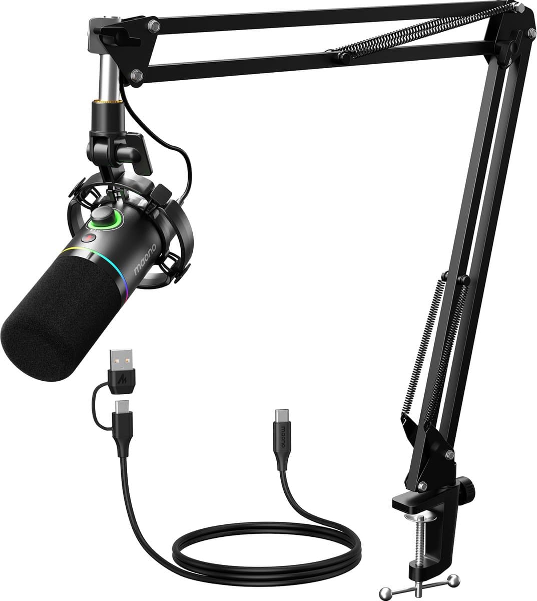 Maono PD200XS - XLR Dynamische RGB Microfoon met Telescopische Arm (66cm!) - PC - USB-microfoon voor Streaming / Podcast / Studio / Gaming / PS4/5 / Mac — afbeelding 1