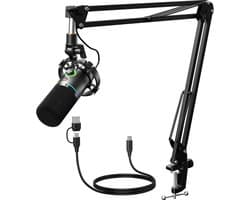 Maono PD200XS - XLR Dynamische RGB Microfoon met Telescopische Arm (66cm!) - PC - USB-microfoon voor Streaming / Podcast / Studio / Gaming / PS4/5 / Mac