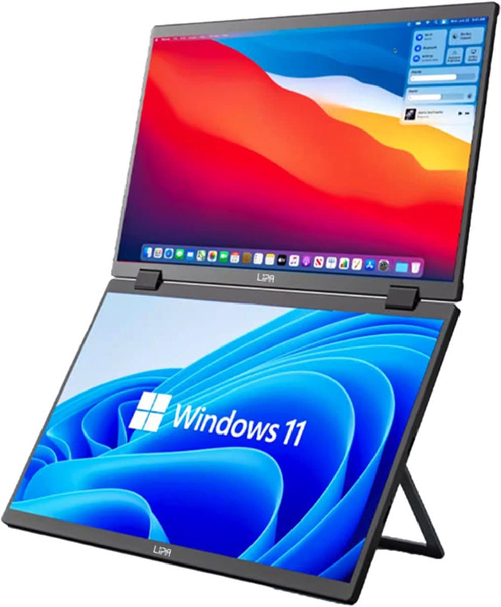 Lipa HDR-72 Dual Portable monitor Full HD - Foldable opvouwbaar scherm - Beeldscherm - Computerscherm - Ultrawide monitor - Ook Windows & MacOS - 2x 15.6 inch - Tri-screen- Triple monitor - 60 Hz - HDR en IPS - Verticaal Ultrawide — afbeelding 1