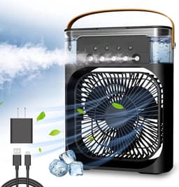 Draagbare Ventilator -met GRATS anti muggenlamp - Led Verlichting Luchtkoeler - Bevochtiger - Tafelmodel - Waterverneveling - Zwart — thumbnail 3