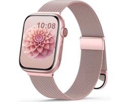 Podec Smartwatch Magnetische RVS Strap Rose Roze - Geschikt voor Apple Watch - Bandje Geschikt voor iWatch 42 / 44 / 45 / 49 mm - Geschikt voor Series 1/2/3/4/5/6/7/SE