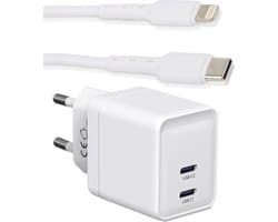 Next-Gen Dubbele USB C Snellader + USB-C 8 Pin Kabel - 2 Meter - GaN Technologie - Oplader Geschikt voor iPhone, iPad met Lightning Poort