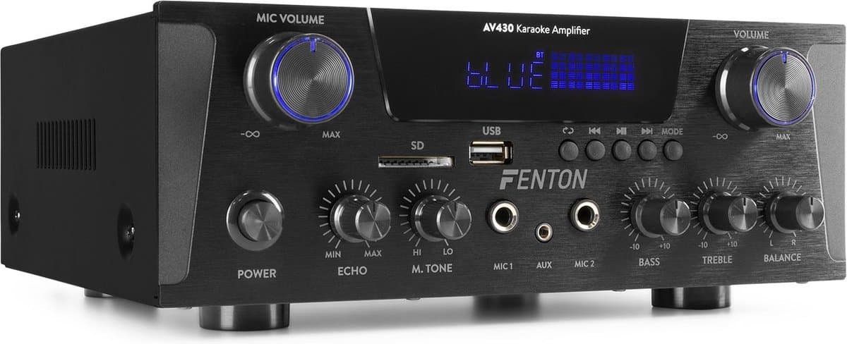 Karaoke versterker met Bluetooth - Fenton AV430B - 600W - 2 microfooningangen met echo - mp3 speler — afbeelding 1