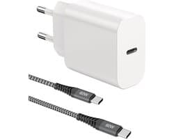 Razendsnelle USB-C Power Adapter met Nylon USB-C Oplaadkabel - Super Fast en Quick Charge 4.0 - Voor GSM, Tablet, Laptop, Telefoon