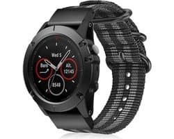 Stoffen nylon bandje gesp geschikt voor Garmin Fenix 5x - Plus & Sapphire - Fenix 6x - Pro & Sapphire - Fenix 7x - Fenix 8 51mm - Fenix Enduro - Quickfit 26 / 26mm band voor Garmin smartwatches - Horlogebandje - Polsband - zwart grijs