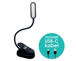 Monx Leeslamp - Draadloos USB Oplaadbaar Leeslampje Met Klem - 3 Lichtstanden - Accu voor 24 uur - Flexibel - Leeslampje voor Boek, Slaapkamer, Bed, E-reader, Kindel, Kobo, PC, Laptop, Muziek - Inclusief USB kabel - Zwart