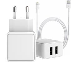 Phreeze 12W USB Oplader met 2 USB-A Poorten + USB naar 8-PIN Kabel 1 Meter - 12 Watt - Geschikt voor oudere iPhone en iPad modellen