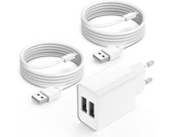 USB Oplader met Extra Lange 3 Meter USB naar 8-PIN Kabel - 2 Poorten - 2.1A Adapter Lader Stekker - Geschikt voor iP 6,7,8,X,Pro,Max,Xr