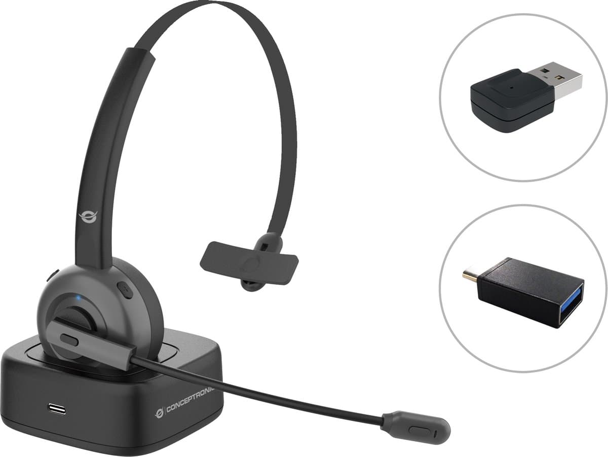 Conceptronic POLONA03BDA hoofdtelefoon/headset Hoofdtelefoons Draadloos Hoofdband Kantoor/callcenter Bluetooth Oplaadhouder Zwart — afbeelding 1