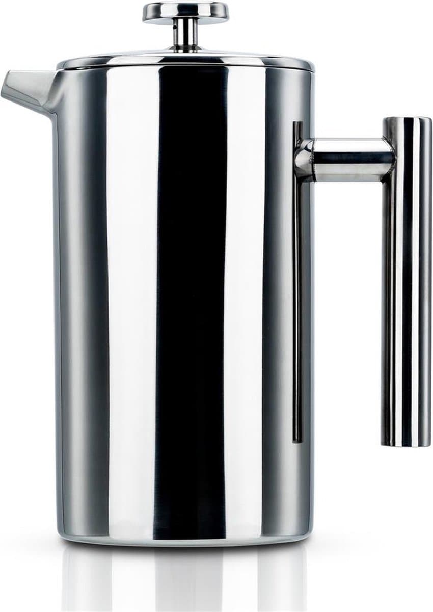 Intirilife koffiepot in SILVER - 1 liter koffiezetapparaat volgens het French press systeem gemaakt van roestvrij staal met roestvrijstalen filter - plunjer koffiezetapparaat koffiepers — afbeelding 1