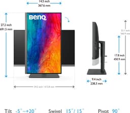 BenQ Creative Pro PD2706U 4K Monitor - Ultra HD Beeldscherm - IPS Designer Monitor - VESA - Verstelbaar - Zwart - 27 inch — thumbnail 3