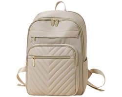 Twenty Two™ Reis laptop rugzak | schoolrugzak met 9 vakken | 2-way ritssluiting | geschikt voor 12-13 inch laptop-Ipad |30x12x40cm| waterdicht/oxford stof |laptoptas-reistas-schooltas dames-tieners |rugzak voor reizen-school-werk | beige-goud patroon