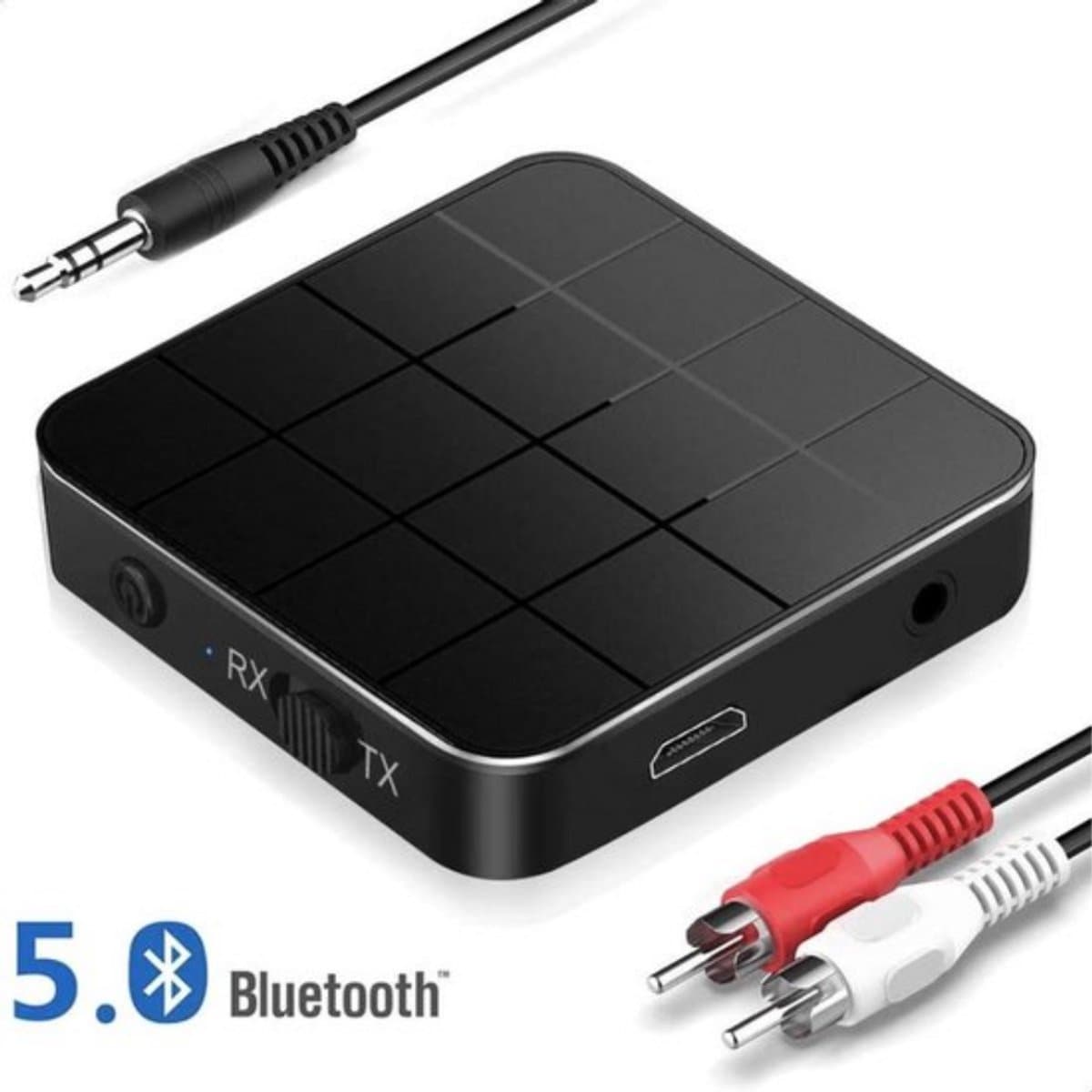 Bluetooth Transmitter & Receiver 2 in 1 - BT 5.0 - 3.5MM AUX / RCA - Zwart — afbeelding 1