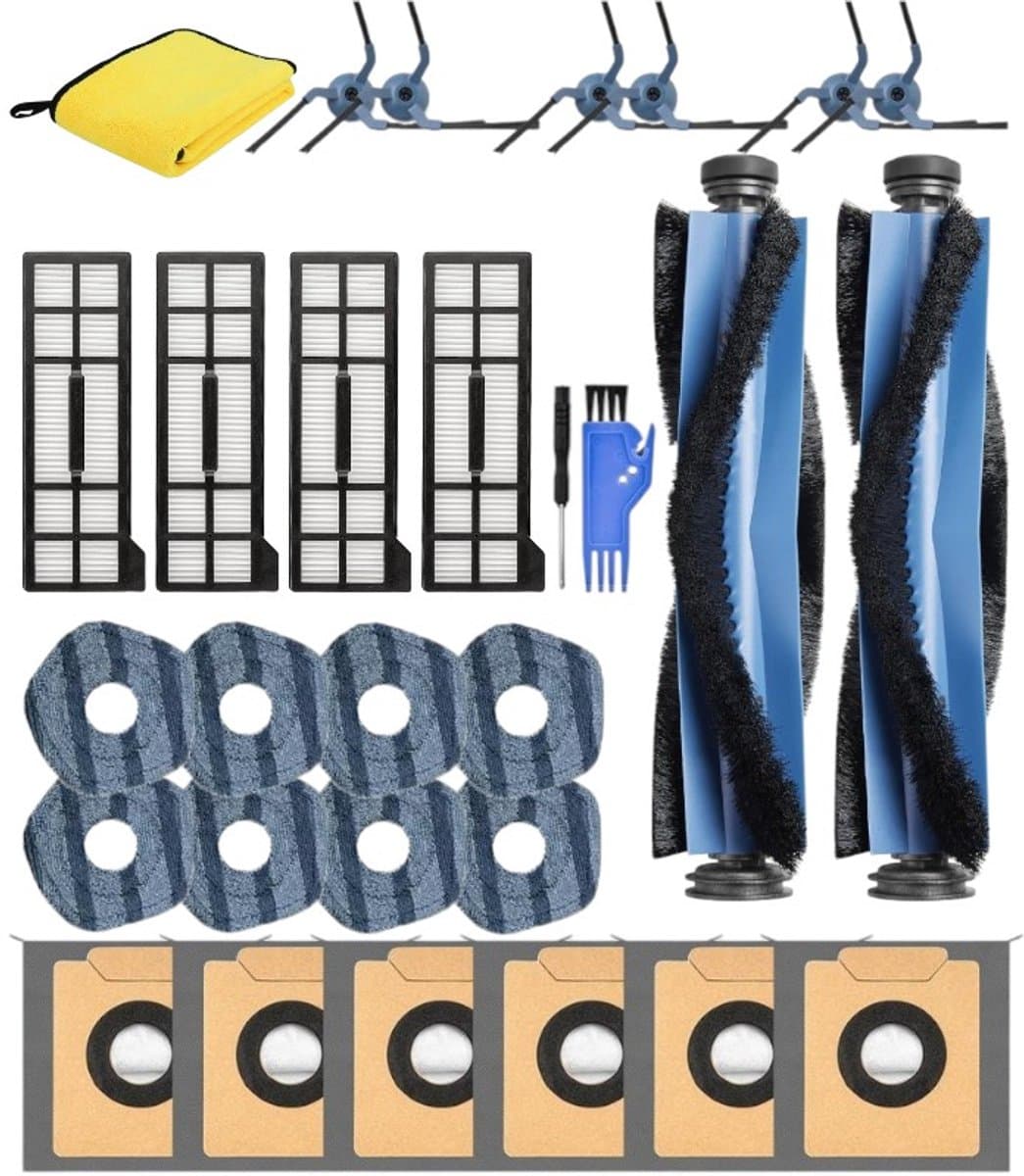 Dutchers® 29-Delige Vervangende Accessoires set voor Eufy X10 Pro Omni Robotstofzuiger,2 Hoofdborstel,6 Zijborstels,4 Hepa-filters,6 Stofzakken,8 Dweilpads — afbeelding 1