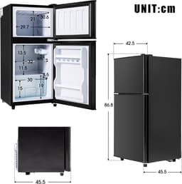 Merax Mini Koelkast - Koel-vriescombinatie 60L – 2-deurs – 22L Vriezer met 38L Koelruimte – Energieklasse E – LED Verlichting – Zwart – Compact Design — thumbnail 3