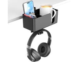 StayPowered 4-in-1 Hoofdtelefoon & Bekerhouder - Houd Je Bureau Georganiseerd - 360° Draaibaar - Verwijderbare Opbergbox - Eenvoudige Installatie - Antislip Design - Kabelbeheer - Zwart - Levering Sneller dan Aangegeven!