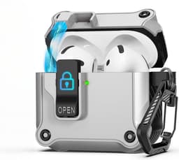 Case geschikt voor Apple AirPods 4 Hoesje - Waterdicht - 100% Shockproof Case - Vergrendelknop - Wit — thumbnail 1