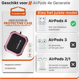 Schokbestendig Hoesje - Geschikt voor Apple AirPods 4 - Hardcase Met Sleutelhanger - Zwart & Roze — thumbnail 2