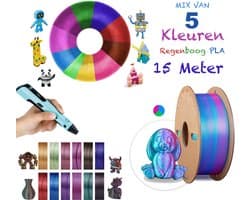 3D pen vullingen - Tri Color Glanzend PLA Filament - 5 Regenboog kleuren Vulling - 15 meter - 1,75mm - 3 kleuren in één vulling - Navulling 3D Pen Hervulling biologisch afbreekbaar PLA - Universeel Geschikt voor alle 3D pennen