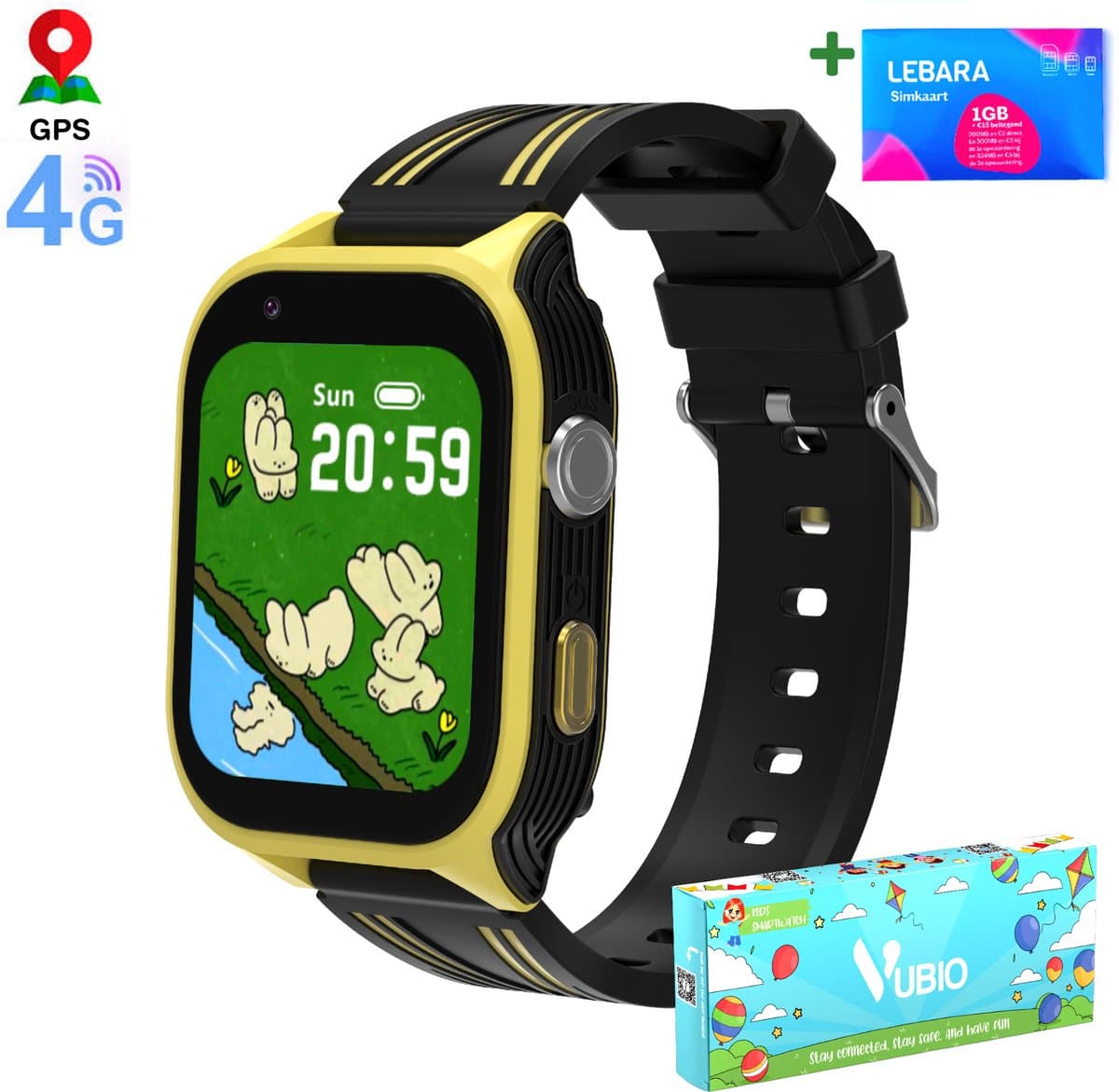 VUBIO 4G Kinder Smartwatch L2 - Incl. SIM - GPS - Videobellen - Zwart — afbeelding 1