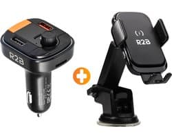 R2B Telefoonhouders Auto Zuignap met Draadloze Oplader + Bluetooth Transmitter Auto - Raam/Dashboard/Ventilatie - Gsm Houder Auto - FM Transmitter - Autolader - Auto Accessoires