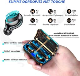 Draadloze Oordopjes Bluetooth 5.1 Hoofdtelefoon - M10 Touch Control Oordopjes Met Microfoon - Mini Powerbank 2000 mAh - Gaming Headset Sport Oordopjes - Zwart — thumbnail 2